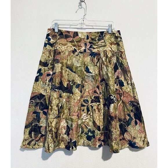 Chicos 2 Shia Skirt Womens Large 12 Spring Flowers A Line Embroidered Silk - Picture 1 of 6
